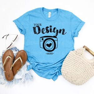 Bella Canvas Mockup | Bella Canvas 3001 Shirt Mock Up | summer t-shirt mockup | Flat Lay Mockup | spring tshirt mockups | 3001 heather Aqua