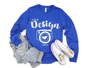 Bella Canvas 3501 Royal Unisex T-shirt Mock Up Long Sleeve T-Shirt Mock Up women tee mockup t-shirt mockup