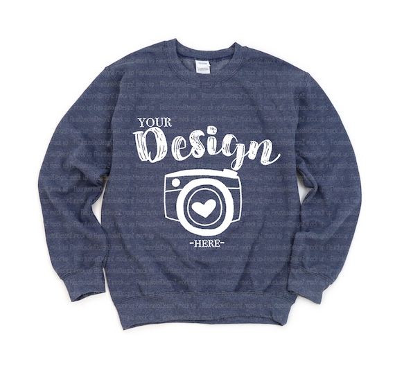 Gildan 18000 Heather Sport Dark Navy Sweatshirt Mockup, Heavy Blend Crewneck Flat Lay, Unisex 18000 Mock Up, Gildan Sweatshirt Mockups