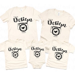 Leeg familie T-shirt Bella Canvas 3001 NATURAL mock-up shirts familie plat gelegd testmodellen Bella Canvas 3001 peuter Bella Canvas 100B natuurlijk