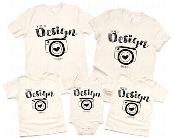 Family Blank T-Shirt Bella Canvas 3001 NATURAL Mock Up Shirts Family Flat Lay mockups Bella Canvas 3001 toddler Bella Canvas 100B natural