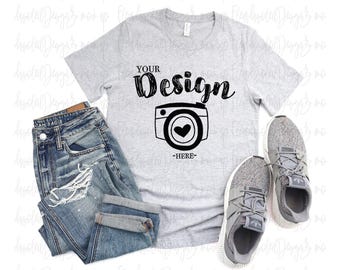 Bella Canvas Mockup | bella canvas 3001 Athletic Heather mockup | T-Shirt Mock Up | Male T-Shirt Mockup Flat Lay | bella canvas mockup