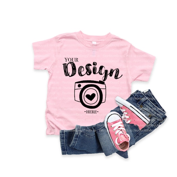 kids t shirt mockups Bella Canvas 3001T Pink T-Shirt Toddler Flat Lay Toddler Flat Lay kids tee mockup boy mockup t-shirt mockup kids