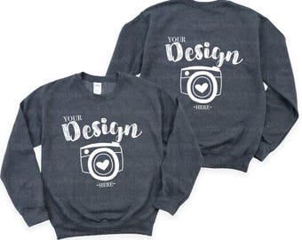Gildan front and back Gildan 18000 Front and Back Sweatshirt Mockup |Dark Heather 18000 Mockup | Dark Heather Gildan Sweatshirt Mockup