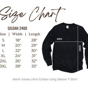 Gildan 2400 Size Chart | Gildan Size Chart | Gildan sizing | Long Sleeve t-shirt Size Chart | gildan 2400 Mockups