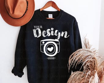 Gildan 18000 black Sweatshirt Mockup | Heavy Blend Sweatshirt Mockup | Fall Crewneck Black Sweatshirt Mockup G180 | hanging Sweater Mockup