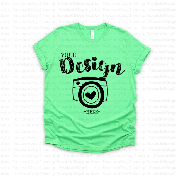 Bella + Canvas 3650 Unisex Poly T-shirt | Bella Canvas Mockup | Summer T-shirt Mockup | Women Tshirt Mockup Neon Green