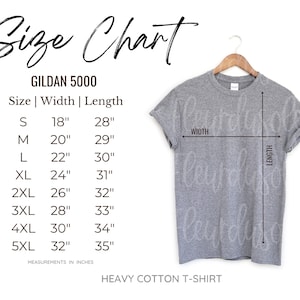 Gildan Größentabelle | Gildan 5000 Größentabelle | Gildan Mockup Größentabelle | Gildan Unisex T-Shirt Mockup Größentabelle