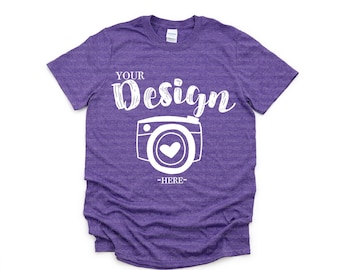 Gildan 64000 Heather Purple Unisex TShirt mockup Gildan Softstyle Tshirt Mockup t-shirt mockup for summer