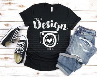 Bella Canvas 3001 Mockup Black Tee Mock T-shirt Template - Etsy