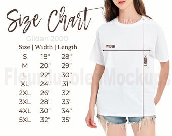 Gildan 2000 Size Chart  Gildan G200 Size Guide Gildan 2000 Mockup and Size Table, White background T-Shirt Size Chart Gildan Size Chart