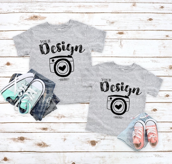 Sibling Mockup Bella Canvas 3001t Athletic Heather Shirt Kid Shirt Flat lay toddler shirt mockup brother sister Sibling T-Shirt Mockup