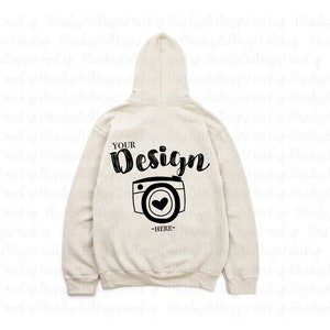 Back- Gildan 18500 Hooded Sweatshirt Brand Sand hoodie Mockup t-shirt mockup gildan Flat Lay Shirt Mock Up White Background