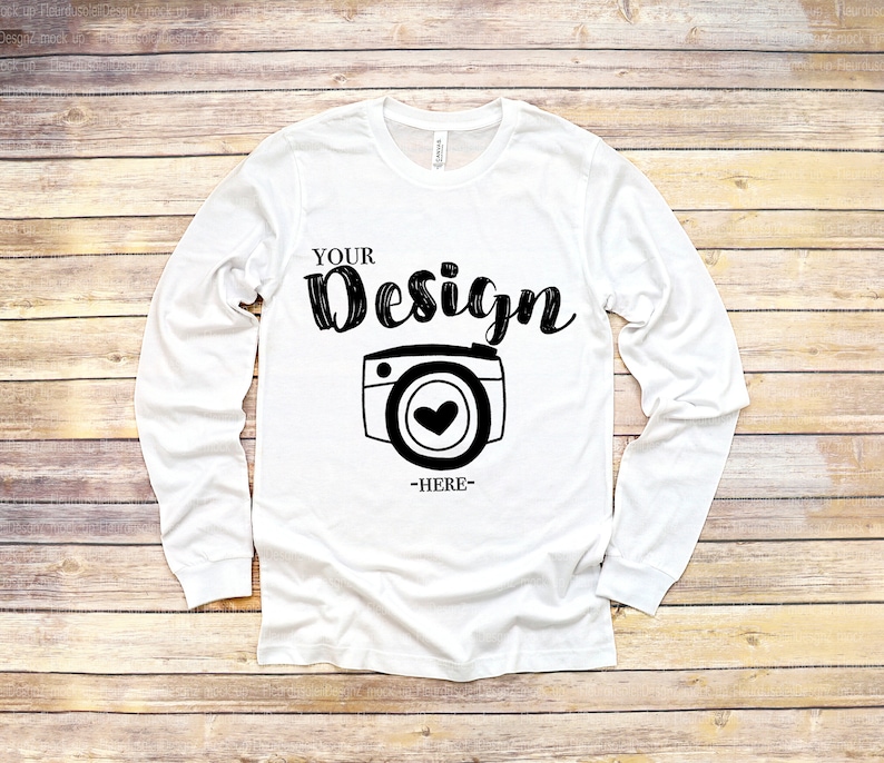 Download Bella Canvas 3501 White Unisex T-shirt Mock Up Long Sleeve ...