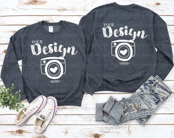 Gildan front and back Gildan 18000 Front and Back Sweatshirt Mockup |Dark Heather 18000 Mockup | Dark. Heather Gildan Sweatshirt Mockup