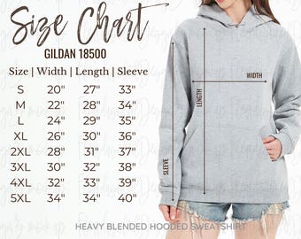 Gildan Hoodie Size Chart Gildan 18500 Size Chart Gildan Hooded  Sweatshirt Size Chart| Gildan MOCKUP