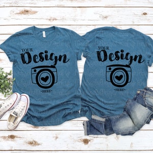 Front and Back Bella Canvas 3001 Heather Deep Teal Flat Lay Mockup bella canvas 3001 mockup T-shirt Mockup Unisex Tee Mockup tee mockup