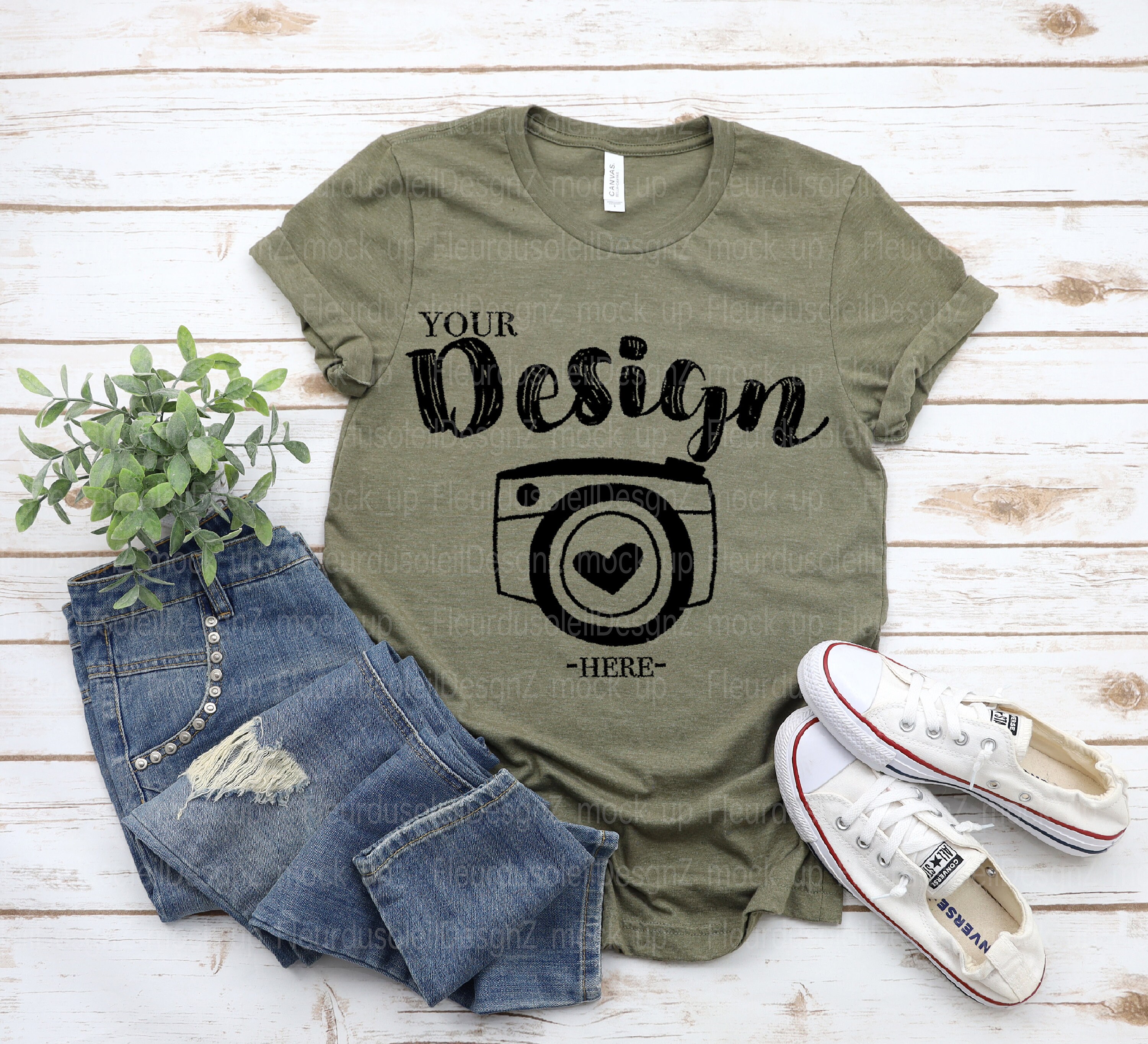 Bella Canvas 3001 Heather Olive Bella Canvas Mockup Tshirt - Etsy