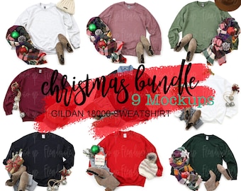 Gildan 18000 Sweatshirt Christmas Mockup Bundle | G18000 Holiday Crewneck Mockups | Cozy Casual Christmas Aesthetic Real Model POD Mock-ups