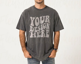 Comfort Colors 1717 Pepper Mens Mockup | Male Model T Shirt Mock Up | Real Model Comfort Colors 1717 TShirt Mockup Photo