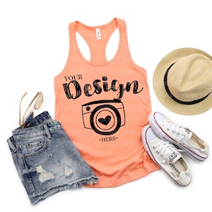 Next Level 1533 Orange Tank Top Mockup | Tank Top flach liegend | Sommer T-Shirt Mockup | Flaches Lay Mockup | Racerback Tank flach gelegt