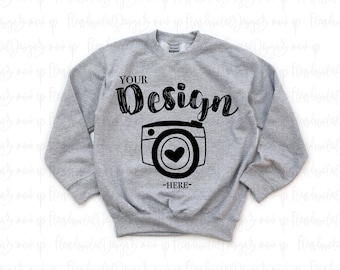 Gildan Heavy Blend Youth Sweatshirt Youth Fleece Crewneck Sweatshirt Gildan G180B Gildan 18000b Sport Grey mockup