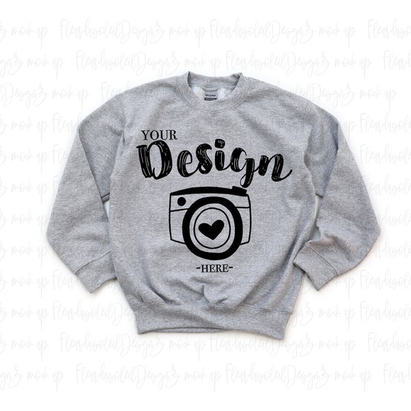 Gildan Heavy Blend Youth Sweatshirt Youth Fleece Crewneck Sweatshirt Gildan G180B Gildan 18000b Sport Grey mockup