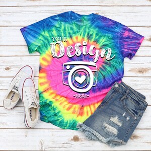 Neo Rainbow - adult TIE DYE T-Shirt | Colortone Mock Up | Tie-Dye CD100 Neon Rainbow Unisex T-shirt Mock Up | Tie Dye Mock Up