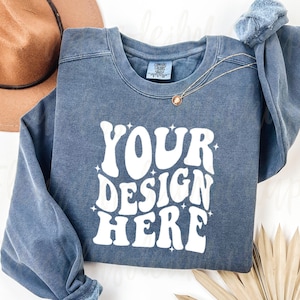 Comfort Colors 1566 Denim Mockup Comfort Colors Sweatshirt Mockup Denim Mockup Flat Lay