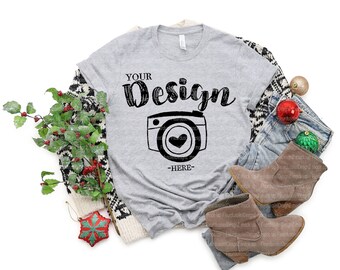Mockup da camiseta Bella Canvas 3001 Athletic Heather, mockup de camiseta, mockup de Natal.