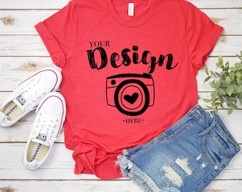 Bella Canvas 3001 Heather Red Unisex T-shirt Mock Up, T-Shirt Mock Up, bella canvas 3001 mockup red tee mockups Bella Canvas mock up t-shirt