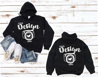 gildan front and back Gildan 18500 Hooded Sweatshirt Brand black hoodie Mockup t-shirt mockup gildan Flat Lay Shirt Mock Up