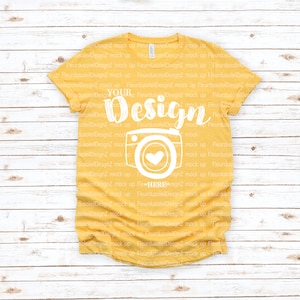 Bella Canvas 3001 Heather Yellow Gold Flat Lay Mockup, Mock Up yellow tee mockup Mock Up Flat Lay T-shirt Mockup Unisex Tee Mockup