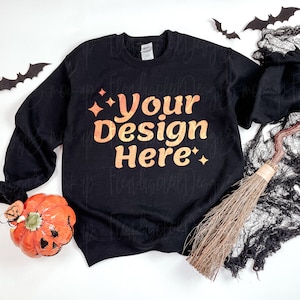 Gildan 18000 Sweatshirt Black Mockup 18000 black Heavy Blend Sweatshirt FLAT LAY Mockup Fall Mockup Halloween Mockup