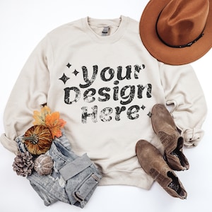 Gildan 18000 sand mockup Sweatshirt Mockup 18000 Sand Mock Up Flat Lay Gildan Mockups Sweatshirt Mockup