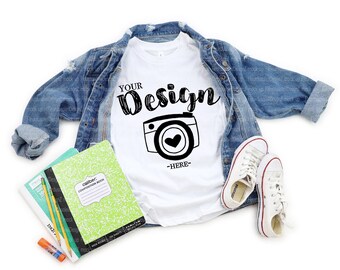 Bella Canvas 3001Y Jugend Weiß Jersey Kurzarm T-shirt Flat Lay T-Shirt Mock Up Mock Up Flat Lay