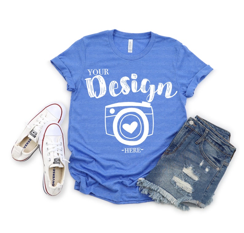Download Bella Canvas 3001 Heather columbia blue Flat Lay Mockup ...