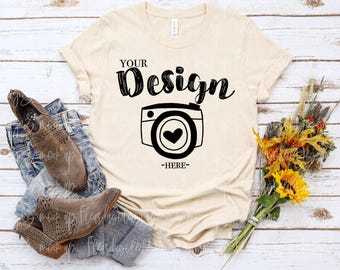 Bella Canvas 3001 Soft Cream T Shirt Mockup | Fall T Shirt Mockup | Tied T Shirt Mockup | Bella Canvas Mockup
