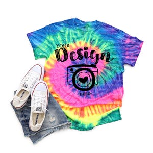Neo Rainbow - adult TIE DYE T-Shirt | Colortone Mock Up | Tie-Dye CD100 Neon Rainbow Unisex T-shirt Mock Up | Tie Dye Mock Up