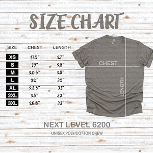Next Level 6200 Size Chart | Next Level Size Chart | Next Level T-shirt Size Chart | Next Level Unisex Poly Cotton T-Shirt Size Chart