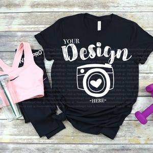 Bella Canvas 3001 black, Flat Lay Mockup Fitness workout Mock Up Flat Lay, Bella Canvas mock up T-shirt Mockup bella canvas mockup black GYM