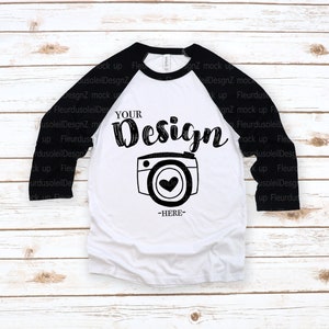 Bella Canvas 3200 Mockup White black Unisex 3/4-Sleeve Baseball T-Shirt Raglan Mockups
