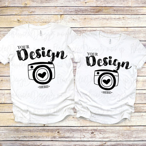 Couple t-shirt mockup Bella Canvas 3001 White Mock Up Shirts Couple Flat Lay bella canvas mockups