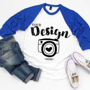 Tultex 245 raglans White-Royal Mockup T-shirt Mockup, Mock Up, Flat Lay Mockup raglan mockup Raglan Flat Lay Mockups Raglan Mockups