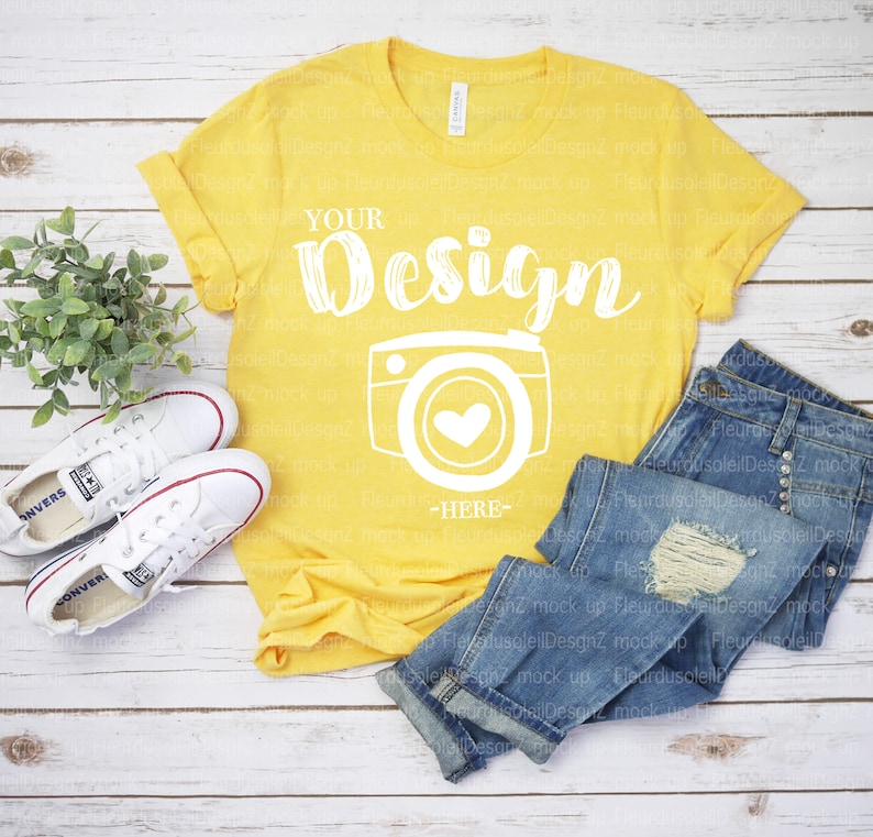Download Spring mock up photo Bella Canvas 3001 Heather Yellow Gold ...