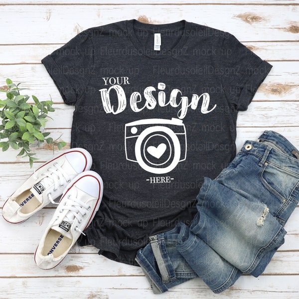 Bella Canvas Mockup | bella canvas 3001 dark grey heather mockup | T-Shirt Mock Up | Mock Up | Flat Lay | Mock Up | bella canvas mockup