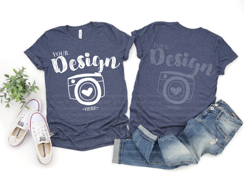 Download Front and Back Bella Canvas 3001 Heather Navy Flat Lay ...