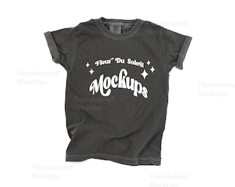 Comfort Colors 9018 Pepper Youth T-Shirt Mockup | Grey Kids Tee Shirt Mock Up | Neutral Minimal Styled Youth Shirt Mockup
