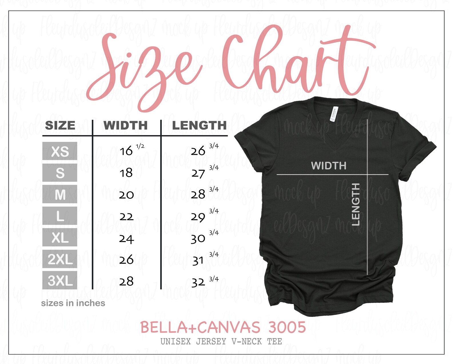 Bella Canvas Size Chart Bella Canvas 3005 Size Chart | Etsy