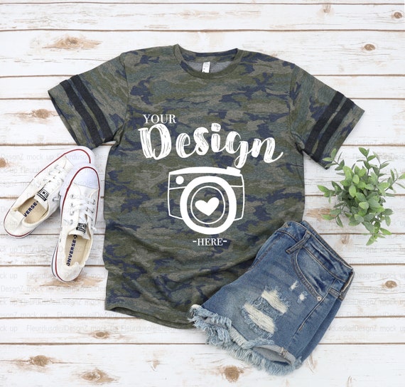 LAT 6937 Vintage Camo Graphic Tee Mock 